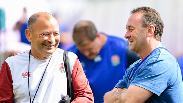 England coach Eddie Jones with Canberra NRL coach Ricky Stuart ahead of the World Cup.