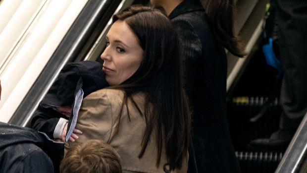 New Zealand Prime Minister Jacinda Ardern arrives holding her child Neve during the 73rd session of the United Nations General Assembly, at UN.