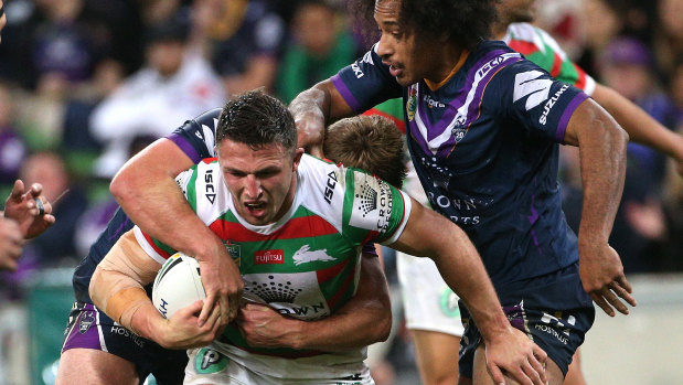 Looking for improvements: Sam Burgess had a tough night against the Storm.