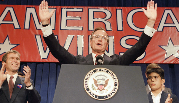 President-elect George H. W. Bush during a rally on November 9, 1988.