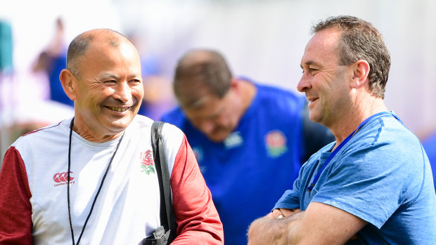 England coach Eddie Jones with Canberra NRL coach Ricky Stuart ahead of the World Cup.
