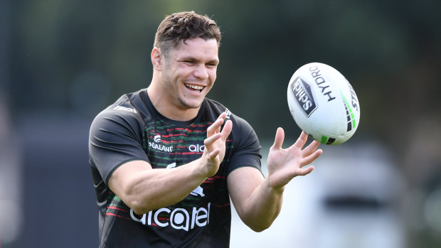 Centre of attention: South Sydney's big-name recruit James Roberts trains with his new teammates on Monday.