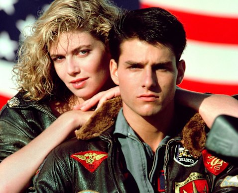 Kelly McGillis, as Charlie, and Tom Cruise, as Maverick, in Top Gun, 1986.
