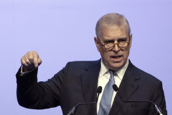 Britain's Prince Andrew delivers a speech in Thailand last year. The US wants to speak to him about what he knew of Jeffrey Epstein's habits.