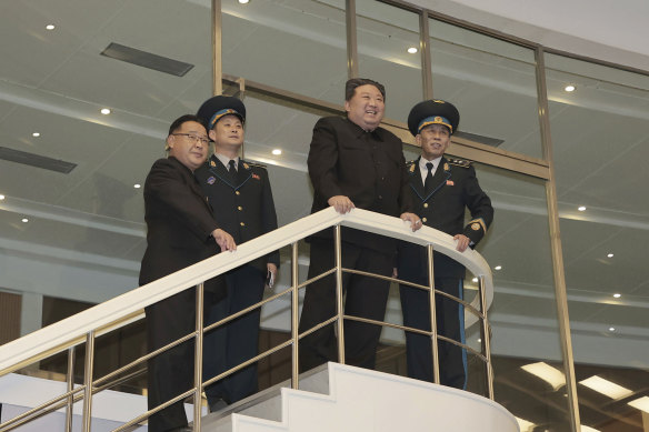 North Korean leader Kim Jong-un at a satellite control centre in Pyongyang.