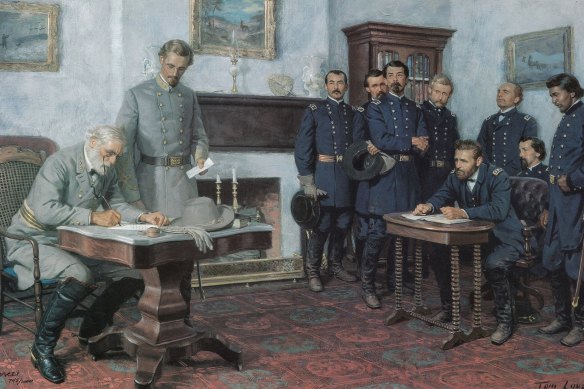 Ulysses Grant (seated right) suffered a migraine the day Confederate general Robert Lee (seated left) signed the surrender at Appomattox Courthouse in April 1865, effectively ending the American Civil War.