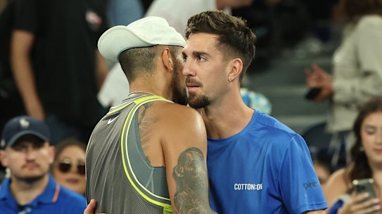 Nick Kyrgios and Thanasi Kokkinakis retire from their doubles match.