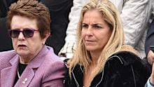 Tennis legends Billie Jean King and Arantxa Sanchez Vicario watch the 2016 French Open from the stands.
