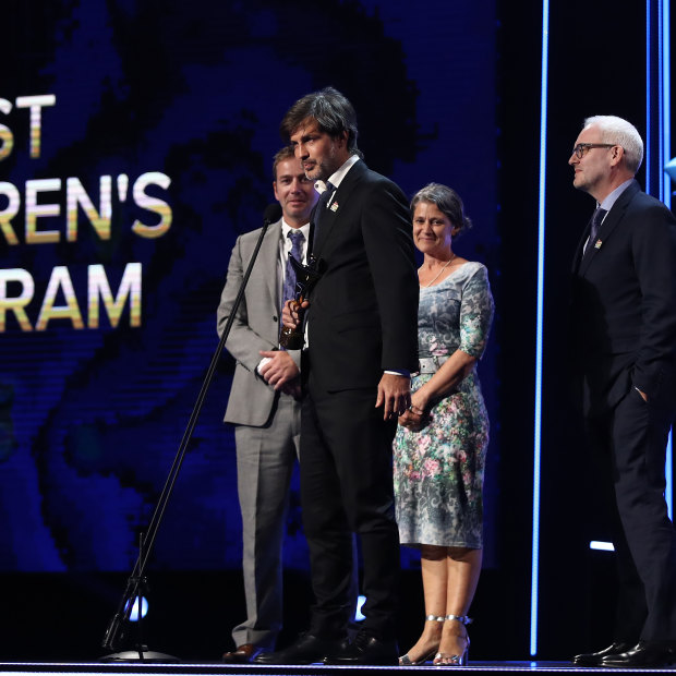 Joe Brumm accepting an AACTA award in 2019. “If the show is saying anything to parents,” he says, “it’s like, ‘Man, what is this thing we’ve got involved in? …This is really difficult.’ ”