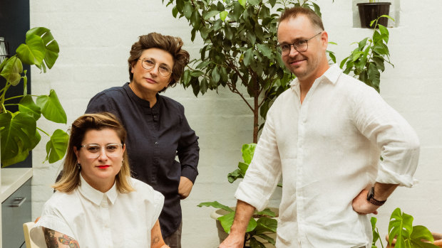 Taverma’s venue manager Chrysa Kogkou, co-owner Angie Giannakodakis and co-owner Guy Holder.