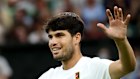 Carlos Alcaraz celebrates winning match point against Andrey Rublev. The Spaniard supports the Wimbledon expasnion. 