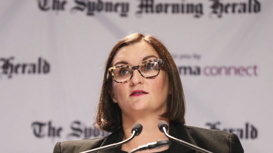 Sarah Mitchell, Minister for Education and Early Childhood Learning, speaks at The Sydney Morning Herald Schools Summit held at the ICC in Sydney on February 17.