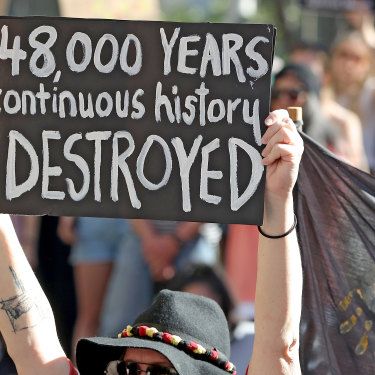 Protesters made their feelings clear outside Rio Tinto's Perth headquarters.
