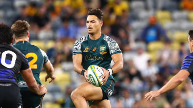 Jordan Petaia runs the ball against Argentina in Australiaâ€™s 27-8 victory. 