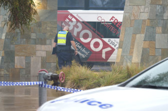 Police at the Point Cook gaming venue on the day the boy was injured.
