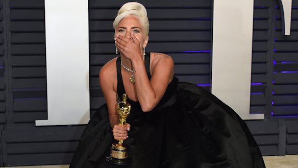 Oscar winner Lady Gaga at the Vanity Fair Oscar Party on Sunday.