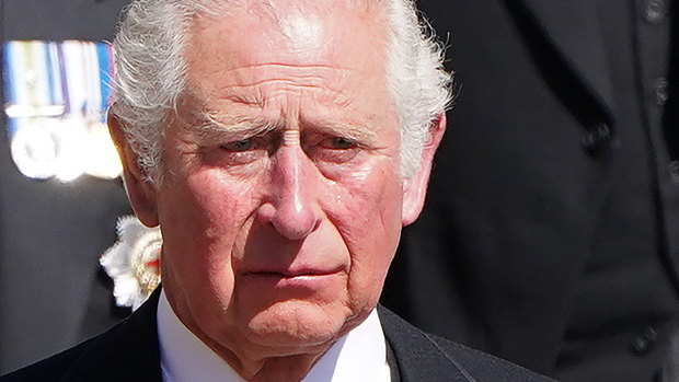 Prince Charles with other family members follows the coffin of Prince Philip. 