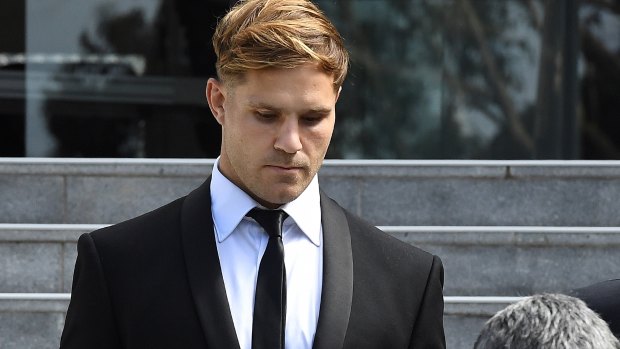 Jack de Belin leaves Wollongong court this week after the jury could not agree on a verdict. His career remains in limbo.