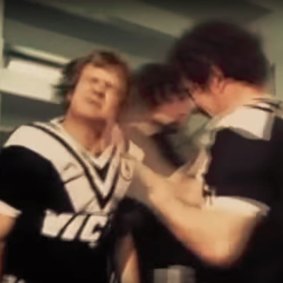 Tom Raudonikis getting his face slapped by a teammate before a game against Manly.
