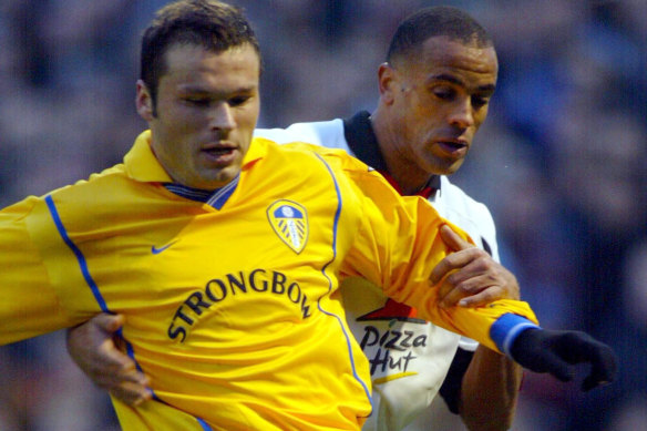 Better days: Mark Viduka playing for Leeds in 2001.