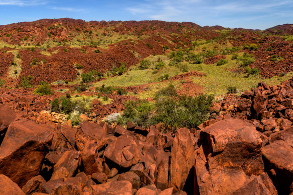 Murujuga or Burrup Hills at Dampier Peninsula in Western Australia.