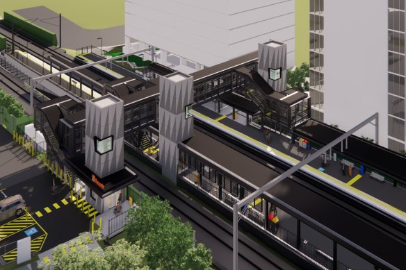 How the new Buranda train station will appear by 2025, with new lifts and overpasses.