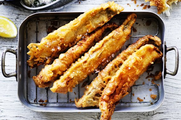Fried whiting with beer batter.