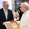 Australian Prime Minister Anthony Albanese with Pope Leo XIV during a private meeting at the Vatican, Monday, May 19, 2025