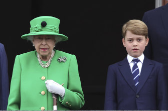 British Queen Elizabeth II and her great-grandson Prince George.
