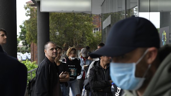 Huge lines outside Centrelink at Bondi Junction as coronavirus hit in March, 2020.
