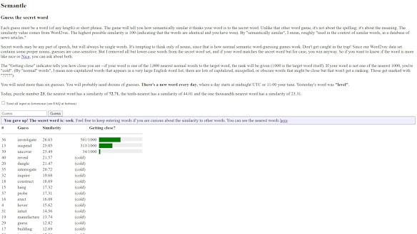 Semantle is a brilliant concept, almost brilliantly executed. 