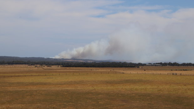 The fire burning in Glen Forbes taken from the South Gippsland Highway at Lang Lang.