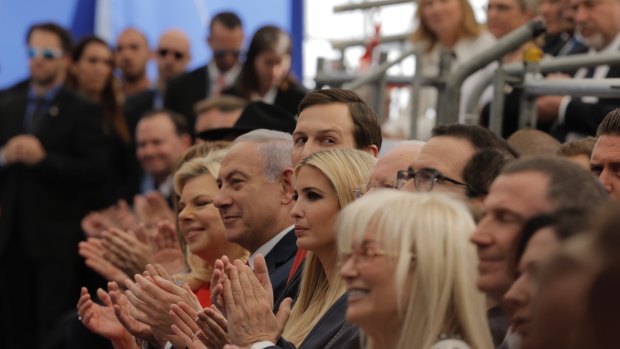 From left: Israeli Prime Minister Benjamin Netanyahu's wife Sara, Metanyahu, Ivanka's husband Jared Kushner, Ivanka Trump, and US Treasury Secretary Steve Mnuchin, attend the controversial opening of the new American embassy in Jerusalem.