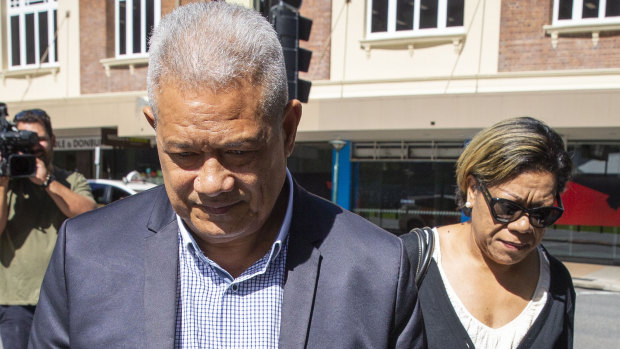 Isikeli Feleatoua Pulini (left) and Malavine Pulini are seen arriving at the Brisbane District Court.