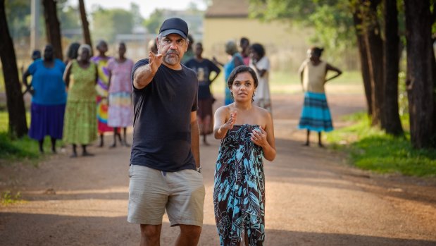 Director Wayne Blair and Tapsell on the set of Top End Wedding.
