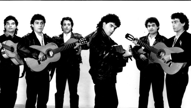 The Gipsy Kings in 1989: (l to r) Nicolas Reyes, Paco Baliardo, Chico Bouchikhi, Andre Reyes, Tonino Baliardo, Diego Baliardo