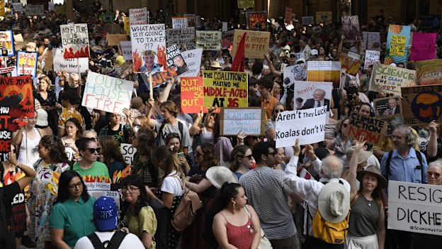 Thousand gathered in front of Sydney Town Hall in January to raise money for firies and call for action on climate change.