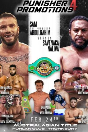 Sam Abdulrahim was due to fight Savenaca Naliva on Saturday night at the Furlan Club.