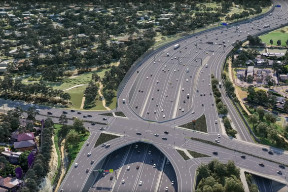An artist's impression of the widened Eastern Freeway, part of the North East Link project.