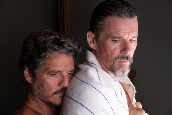 Pedro Pascal and Ethan Hawke in the queer Western <I>Strange Way of Life</i>.