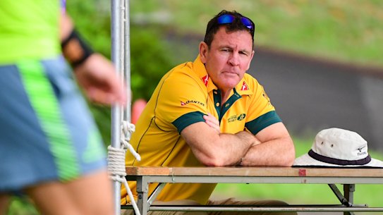 Wallabies selector Michael O'Connor watches on at Australian training during last year's World Cup in Japan. 