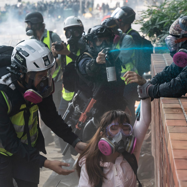 Protesters and police clash at the Hong Kong Polytechnic University on November 18.