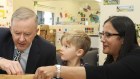 Opposition Leader Anthony Albanese meets with children and early childhood educators during a visit to the Goodstart Early Learning Centre in Kalamunda, WA.