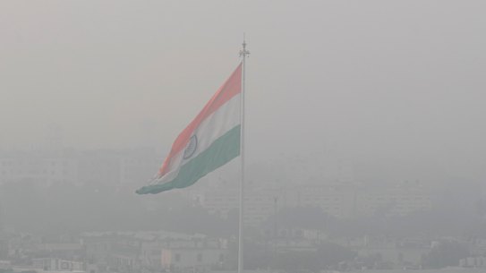 Delhi, India, enveloped in smog and dust.