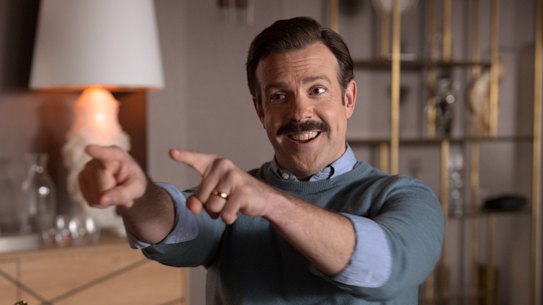 Jason Sudeikis as Ted Lasso in the eponymous TV comedy series.