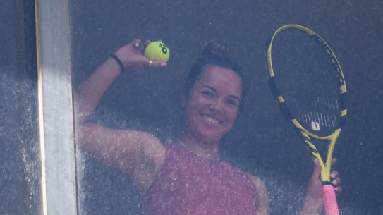 Quarantine players practice near the View Melbourne hotel. 18 January 2020. The Age News. Photo: Eddie Jim.
Australian Open Tennis