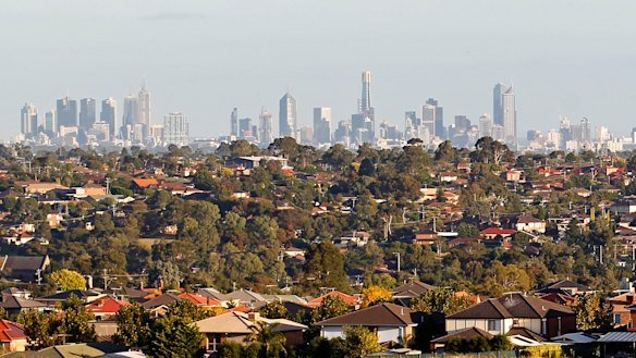 The Melbourne skyline from  Greenvale.