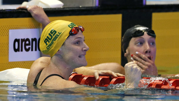 Triumph: Cate Campbell reacts after winning the women's 100m freestyle final at the Pan Pacs in Tokyo.