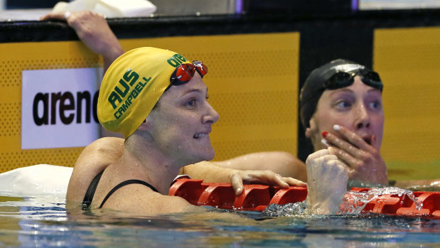 Rising to the occasion: Cate Campbell reacts after winning the women's 100m freestyle final at the Pan Pacs in Tokyo.