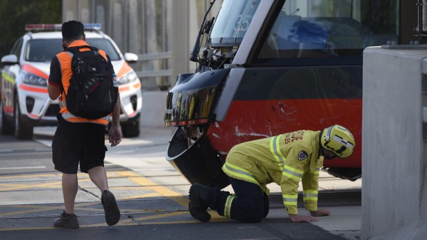 The tram was derailed after being hit by a car in inner Sydney. 